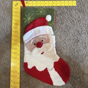 Vintage 3D Hooked Loop Santa Claus Christmas Stocking 20 Inch Felt Back Holiday